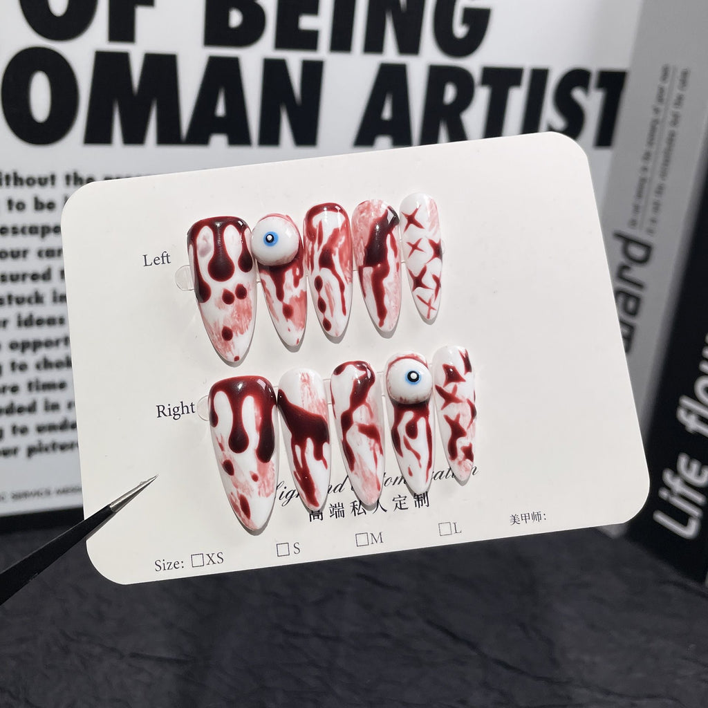 Bloody Mary Cocktail Press On Nails - Floating Eyeball & Crimson Splatter Art (10Pcs)