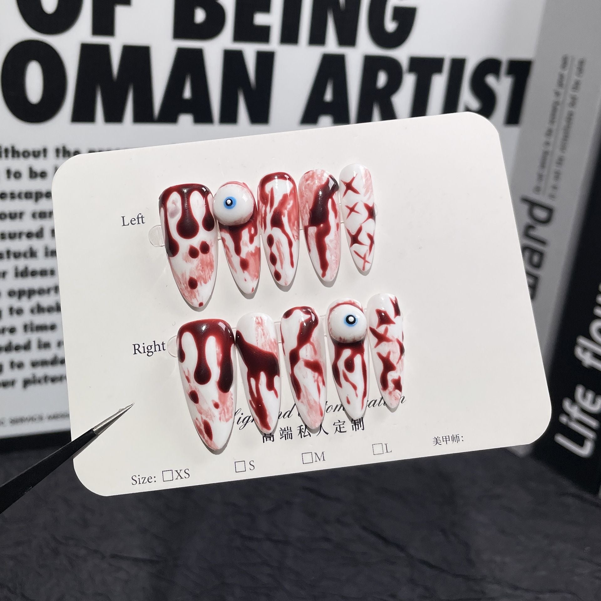Bloody Mary Cocktail Press On Nails - Floating Eyeball & Crimson Splatter Art (10Pcs)