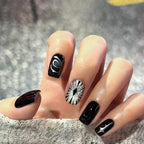 Abyssal Gaze Press On Nails - Silver Evil Eye on Black with Teal Cat Eye (10Pcs)