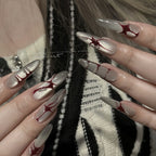 Midnight Crimson Press On Nails - Gothic Lace & Blood Wine Stain for Halloween (10Pcs)