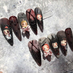 Possessed Porcelain Press On Nails - Haunted Doll with Crimson Teardrops for Halloween (10Pcs)