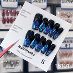 Sapphire Glow Press On Nails - Shifting Cat Eye & Icy Shards (10Pcs)