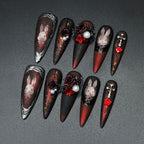 Velvet Rabbit Nocturne Press On Nails - Gothic Black Roses & Moonlit Silhouette (10Pcs)