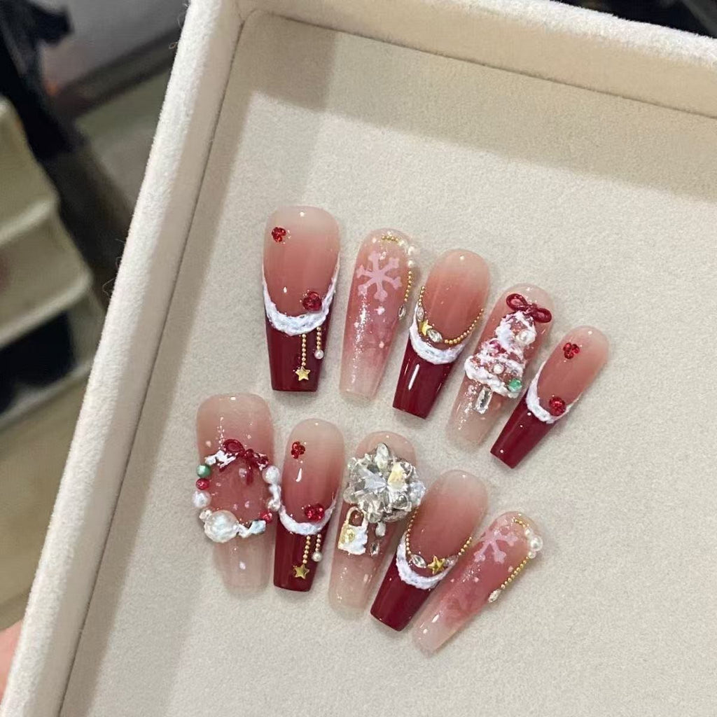 Encore Red Noel Press On Nails - 3D Sculpted Christmas Tree (10Pcs)