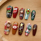 Santa‘s Workshop Press On Nails - 3D Santa & Reindeer with Gift Box Motifs (10Pcs)