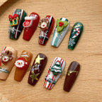 Santa‘s Workshop Press On Nails - 3D Santa & Reindeer with Gift Box Motifs (10Pcs)