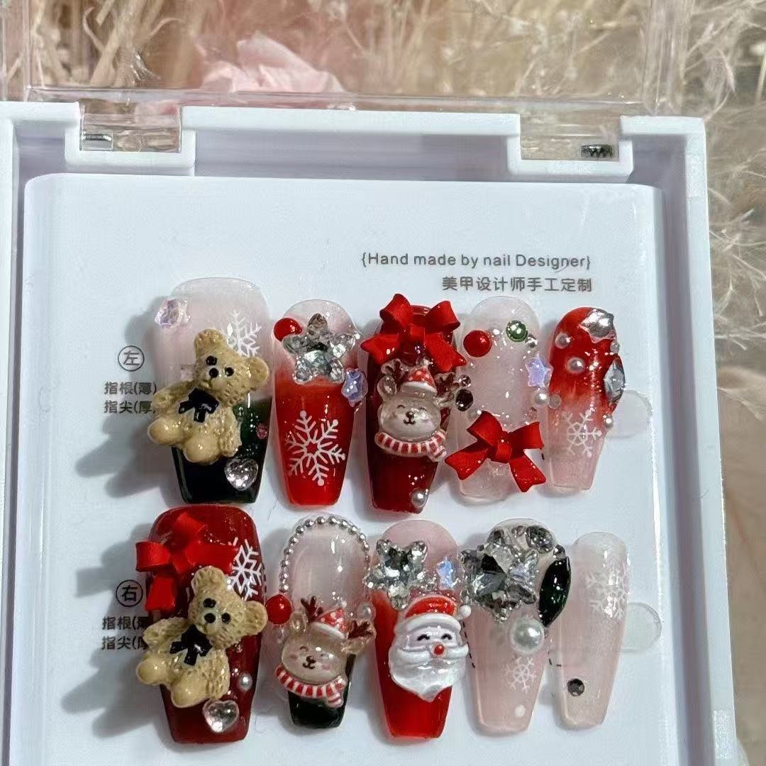 Nocturnal Noel Press On Nails - Yuletide Band with Artisan Details (10Pcs)