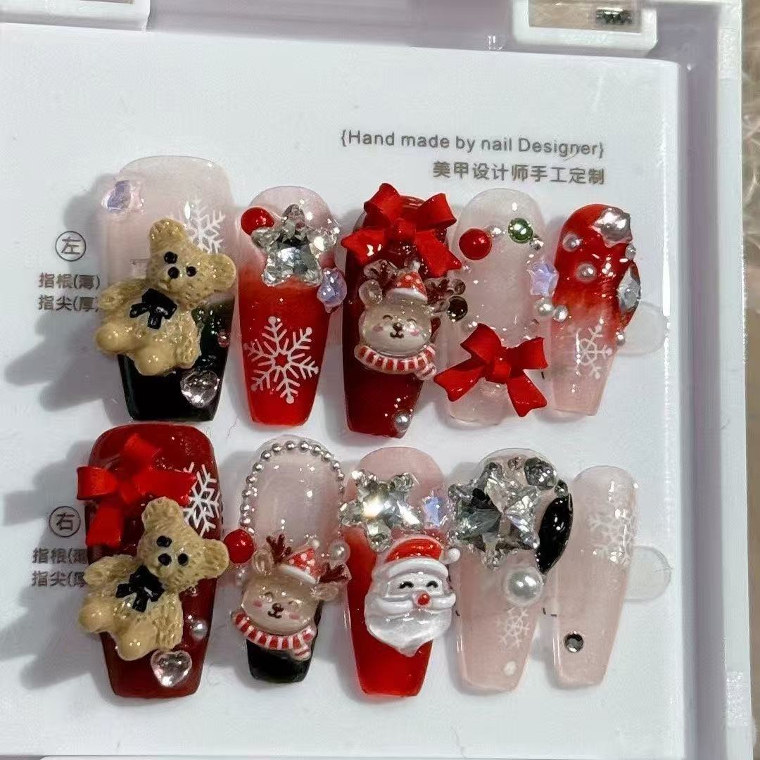 Nocturnal Noel Press On Nails - Yuletide Band with Artisan Details (10Pcs)