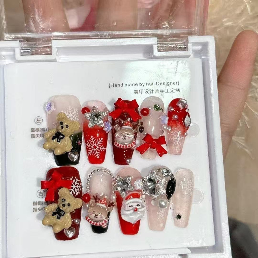Nocturnal Noel Press On Nails - Yuletide Band with Artisan Details (10Pcs)