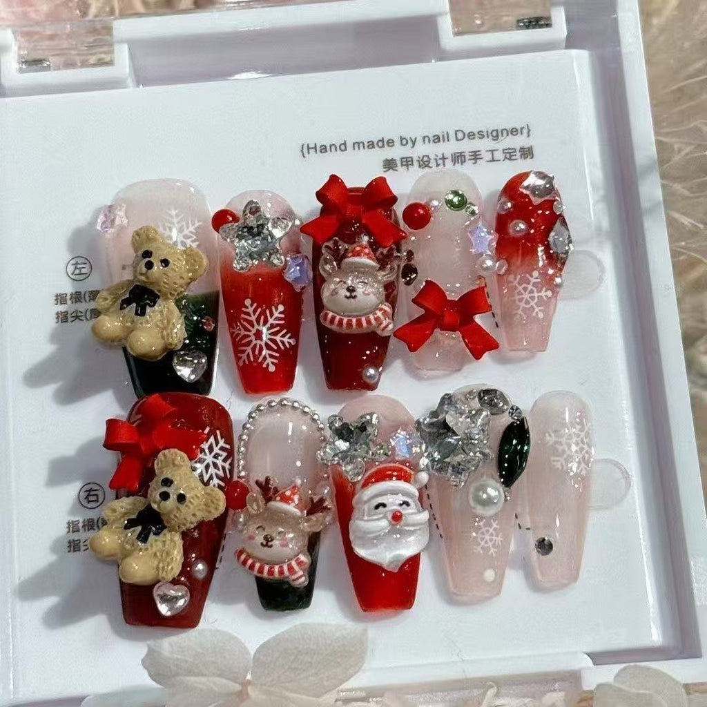Nocturnal Noel Press On Nails - Yuletide Band with Artisan Details (10Pcs)
