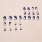 Glacial Aura Press On Nails - Icy Blue Watercolor Marble & Crystal Clarity (24Pcs)