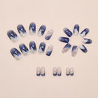 Glacial Aura Press On Nails - Icy Blue Watercolor Marble & Crystal Clarity (24Pcs)