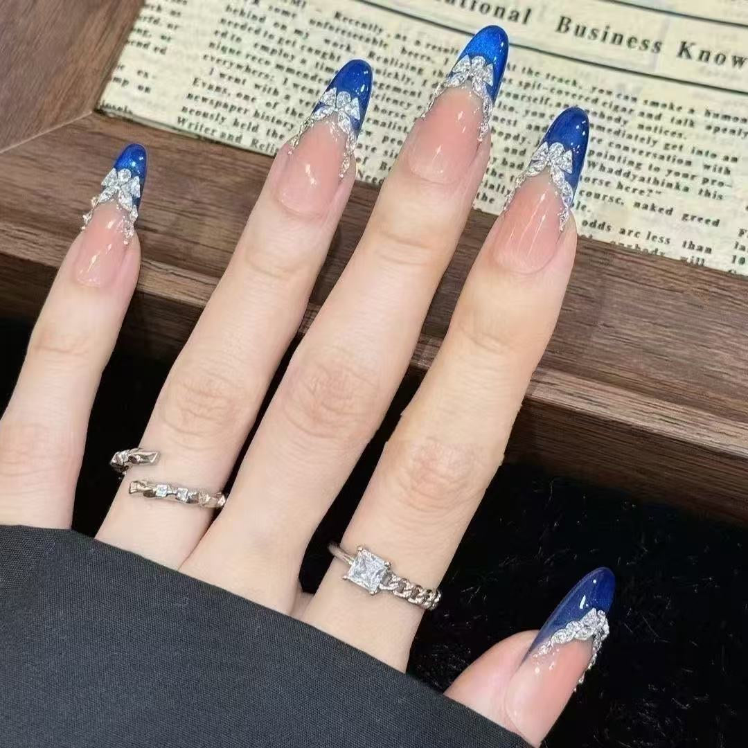 Klein Blue Aura Press On Nails - Hand-Set Crystal Constellations (10Pcs)