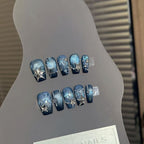 Icebound Aurora Press On Nails - Cat Eye & Icy Snowflake Motifs (10Pcs)