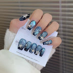Icebound Aurora Press On Nails - Cat Eye & Icy Snowflake Motifs (10Pcs)