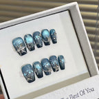 Icebound Aurora Press On Nails - Cat Eye & Icy Snowflake Motifs (10Pcs)