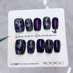 Midnight Morpho Press On Nails - Iridescent Cat Eye & Dark Butterfly Wings (10Pcs)