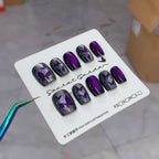 Midnight Morpho Press On Nails - Iridescent Cat Eye & Dark Butterfly Wings (10Pcs)
