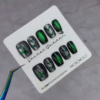 Midnight Morpho Press On Nails - Iridescent Cat Eye & Dark Butterfly Wings (10Pcs)