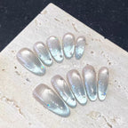 Lunar Halo Press On Nails - Iridescent Cat Eye with Frosted Stars & Moon (10Pcs)