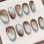 Gilded Twilight Press On Nails - Smoked Bronze & Liquid Gold Cat Eye (10Pcs)