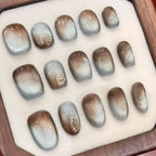 Gilded Twilight Press On Nails - Smoked Bronze & Liquid Gold Cat Eye (10Pcs)