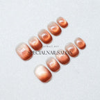 Solar Flare Press On Nails - Citrus Ombré with Shifting Cat Eye Glow (10Pcs)
