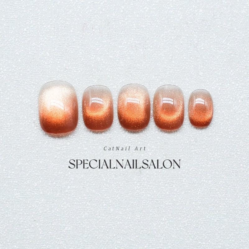 Solar Flare Press On Nails - Citrus Ombré with Shifting Cat Eye Glow (10Pcs)