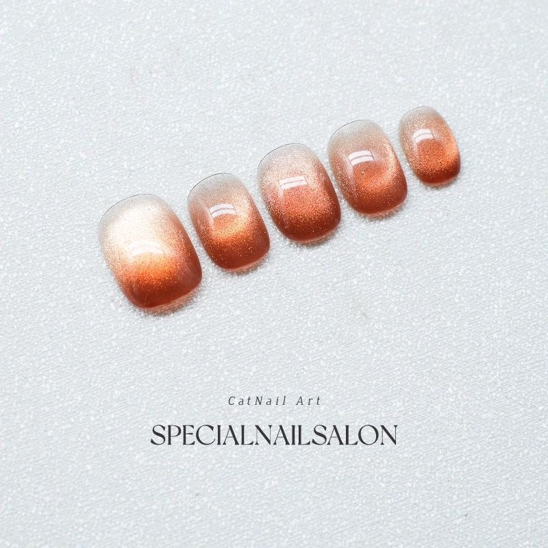 Solar Flare Press On Nails - Citrus Ombré with Shifting Cat Eye Glow (10Pcs)