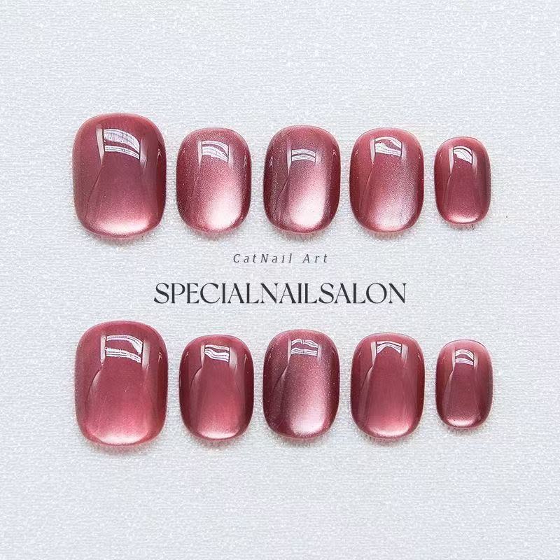 Burgundy Glow Press On Nails - Garnet Cat Eye & Velvet Dusk Fusion (10Pcs)