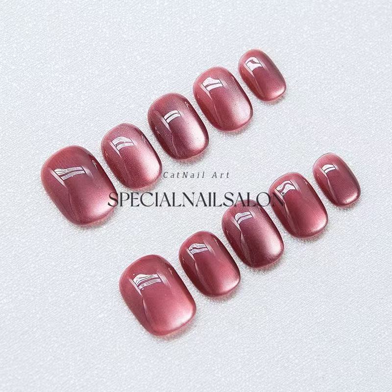Burgundy Glow Press On Nails - Garnet Cat Eye & Velvet Dusk Fusion (10Pcs)