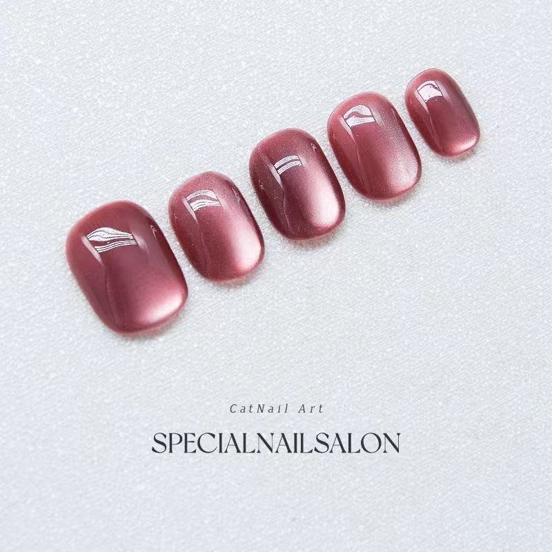 Burgundy Glow Press On Nails - Garnet Cat Eye & Velvet Dusk Fusion (10Pcs)
