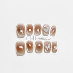 Blush Veil Press On Nails - Pearlwing Butterflies & Petal Soft Glow (10Pcs)