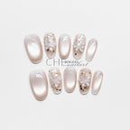 Luminous Lepidoptera Press On Nails - Shimmering Wings & Opal Cat Eye (10Pcs)
