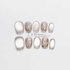 Luminous Lepidoptera Press On Nails - Shimmering Wings & Opal Cat Eye (10Pcs)