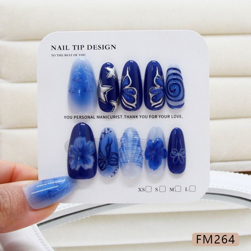 Abyssal Bloom Press On Nails - Sapphire Depths & Crystal Coral Gardens (10Pcs)