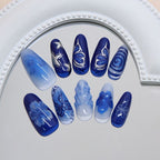 Abyssal Bloom Press On Nails - Sapphire Depths & Crystal Coral Gardens (10Pcs)
