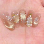 Starlight Serenade Press On Nails - Iridescent Snow & Pearl Tree Glow (10Pcs)