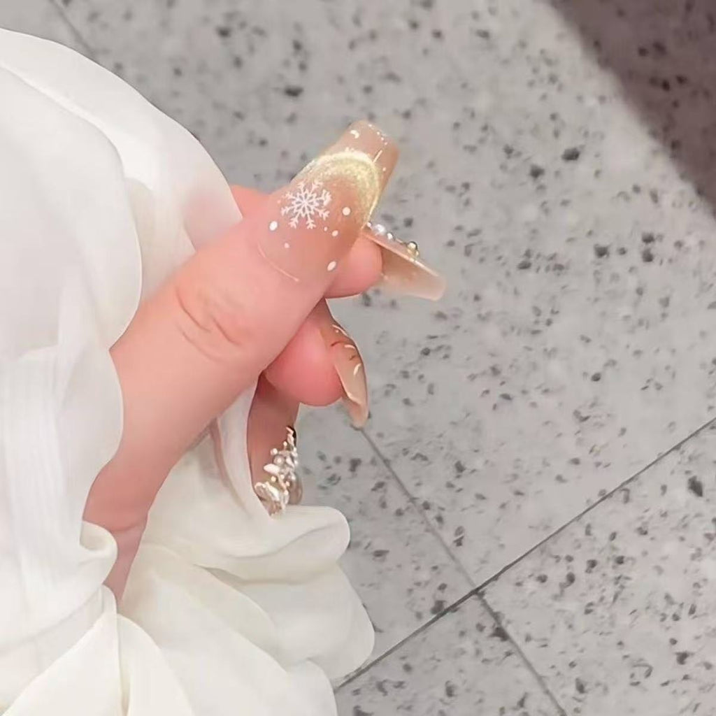 Starlight Serenade Press On Nails - Iridescent Snow & Pearl Tree Glow (10Pcs)