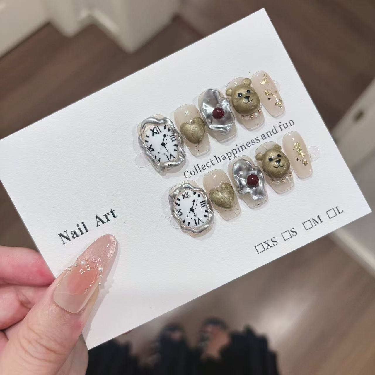 Surrealist Snack Press On Nails - Doodle Clock & Golden Hamster (10Pcs)