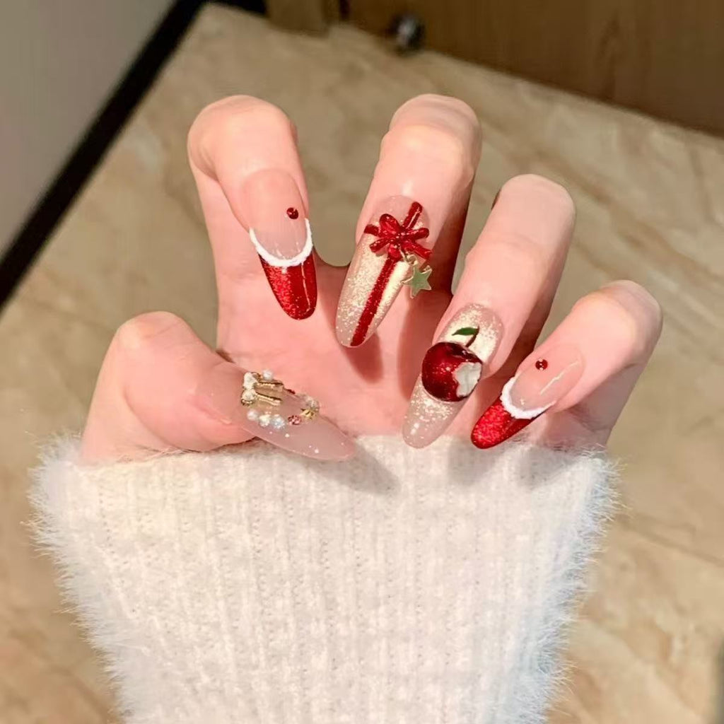 Encore Red Press On Nails - Bitten Apple & Gilded Wreath (10Pcs)