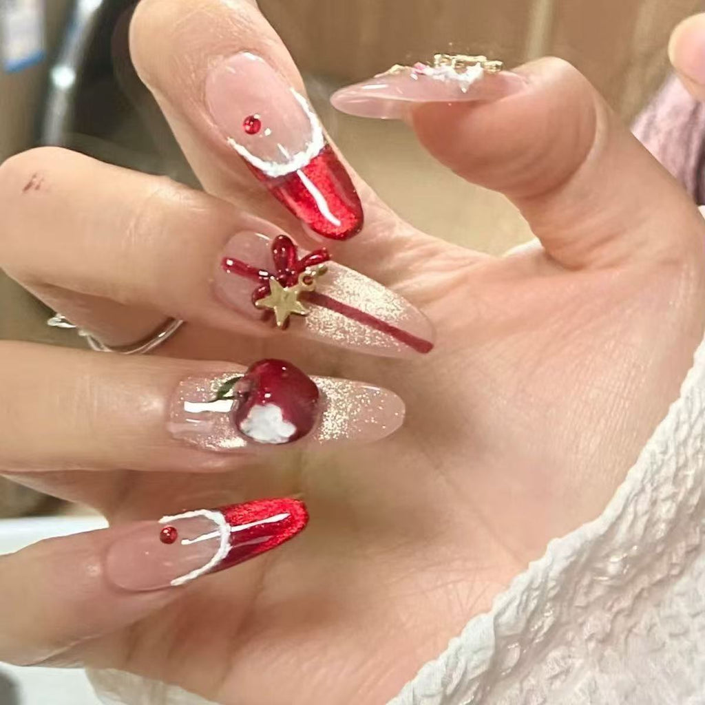 Encore Red Press On Nails - Bitten Apple & Gilded Wreath (10Pcs)