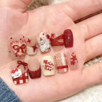Crimson Celebration Press On Nails - Silk Bow & Prosperity Glow (10Pcs)