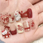 Crimson Celebration Press On Nails - Silk Bow & Prosperity Glow (10Pcs)