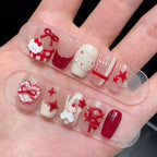 Crimson Celebration Press On Nails - Silk Bow & Prosperity Glow (10Pcs)