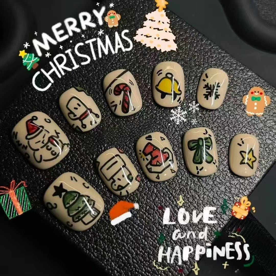 Santa's Sketchbook Press On Nails - Festive Doodle Collection (10Pcs)