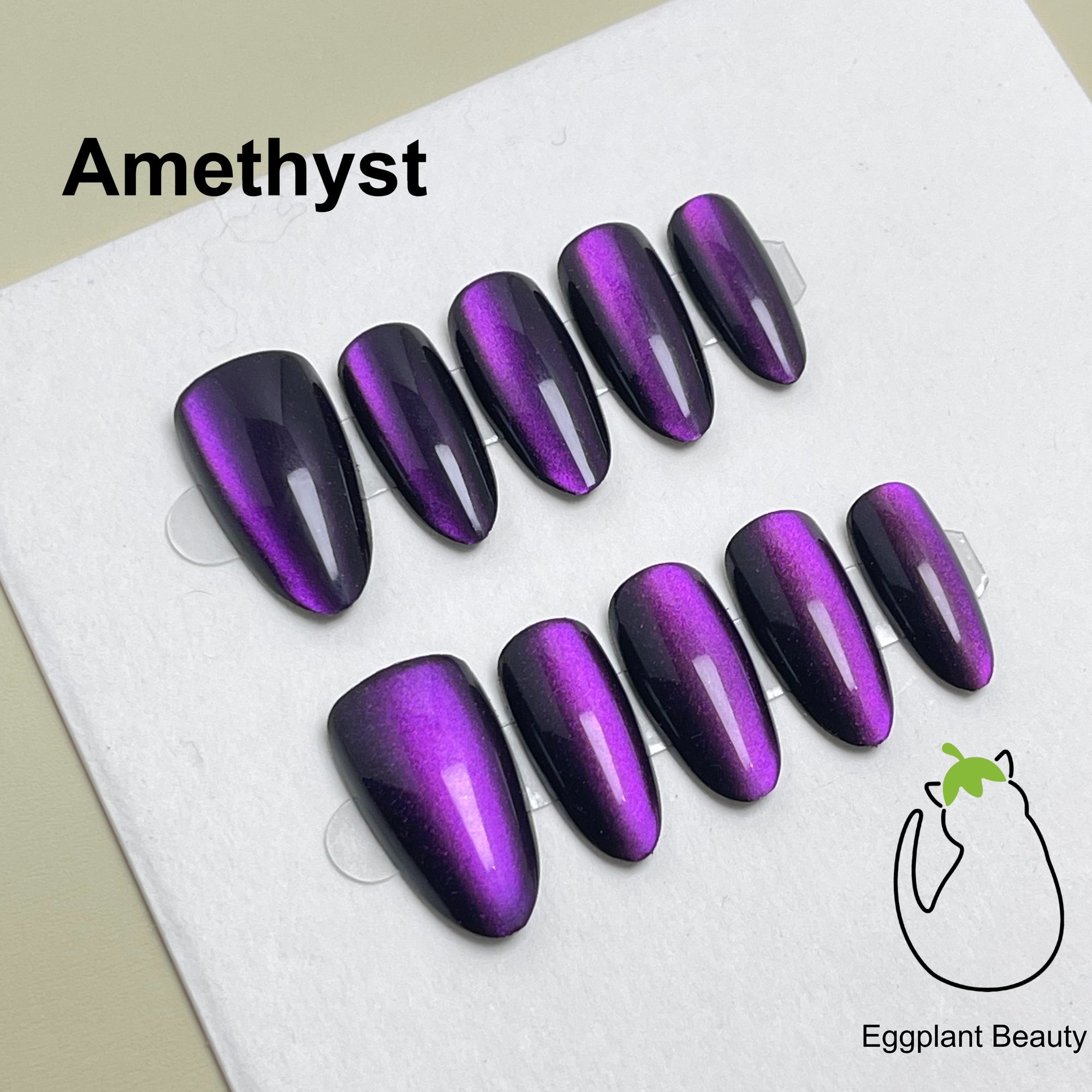 EPBeauty Medium-Length Aurora Press On Nails | Starry Cat Eye Shifting Color | Premium Pre-Made Nail Set