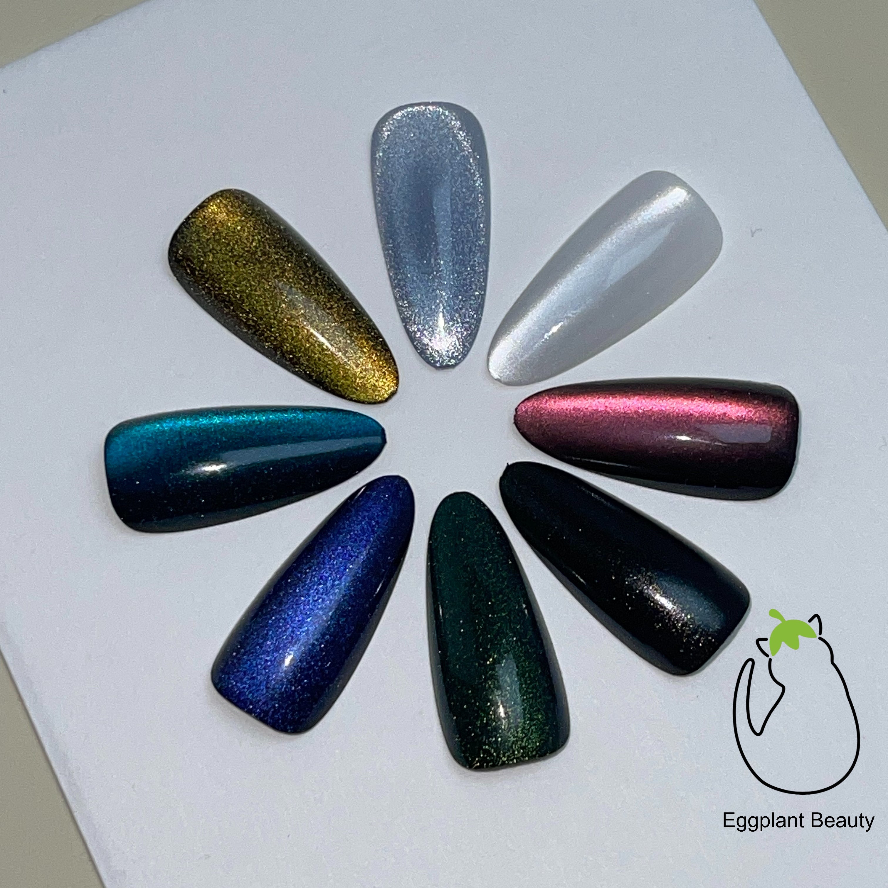 EPBeauty Press On Nails Almond - Cat Eye Medium-Long Solid with Starry Sky & Aurora Shifting Effect