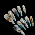 Aurora Blue Press On Nails - Baroque Cat Eye with Gilded Metal Details (10Pcs)